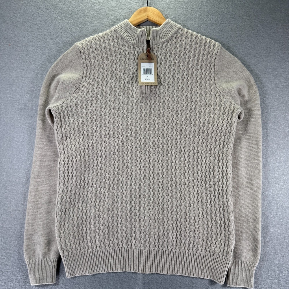 Frye And Co Knit Quarter Zip Sweater Men Medium Beige Rainy Day Pullover Grandpa